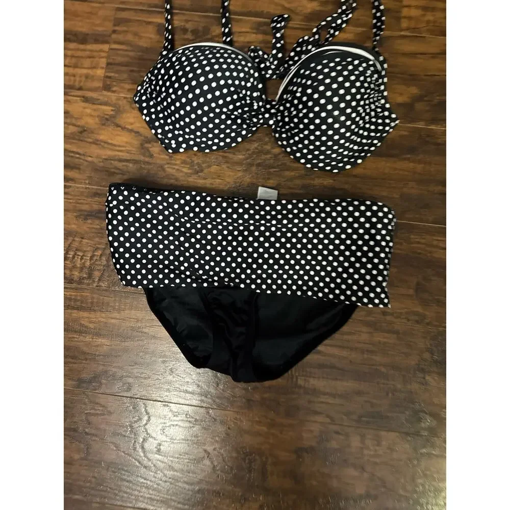Coco Reef Swimsuit Bikini set 36/38D U-wire Top Black White Dots Bottoms Sz:med - Picture 2 of 6